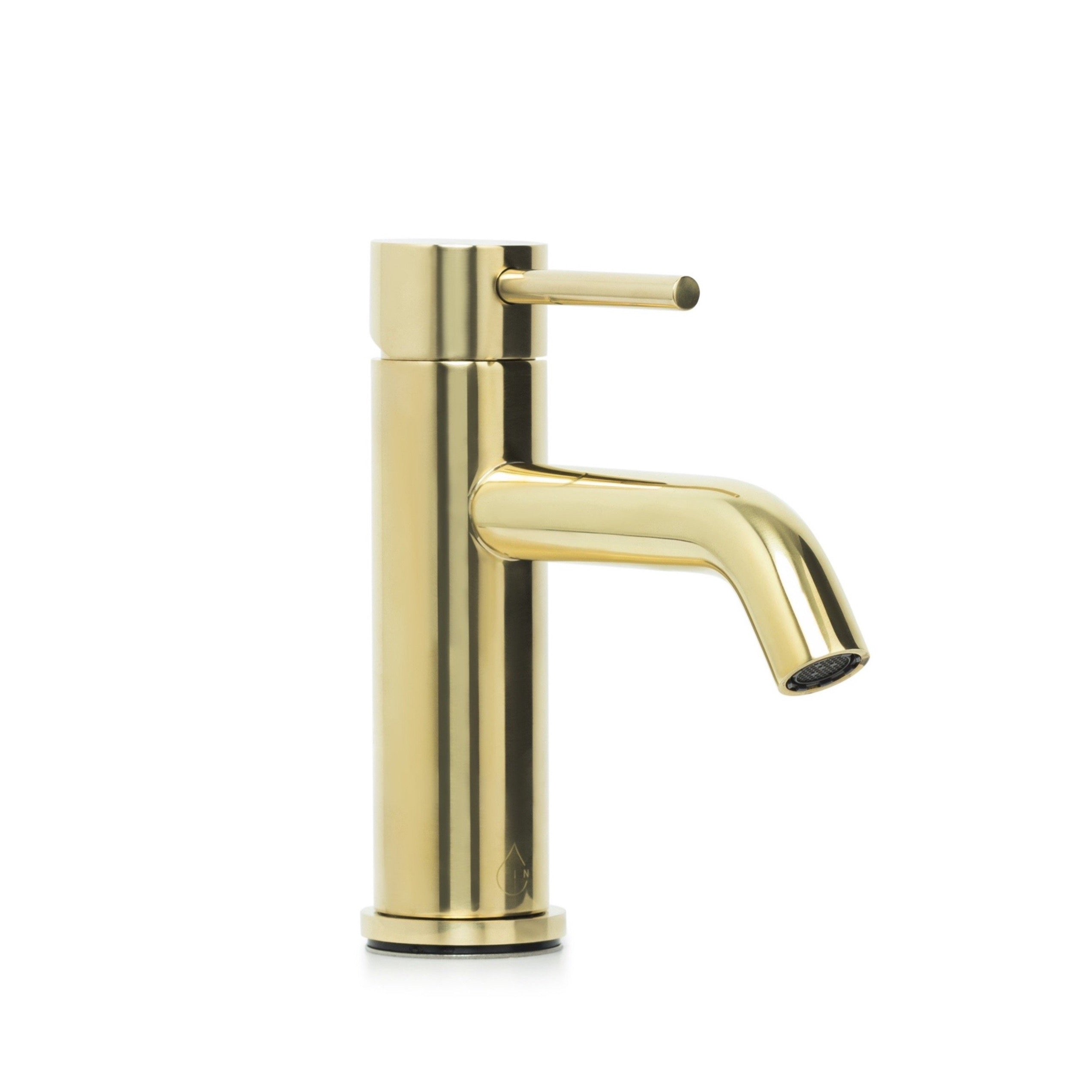 Bondi Pin Lever Basin Mixer with Curved Spout in Raw Brass