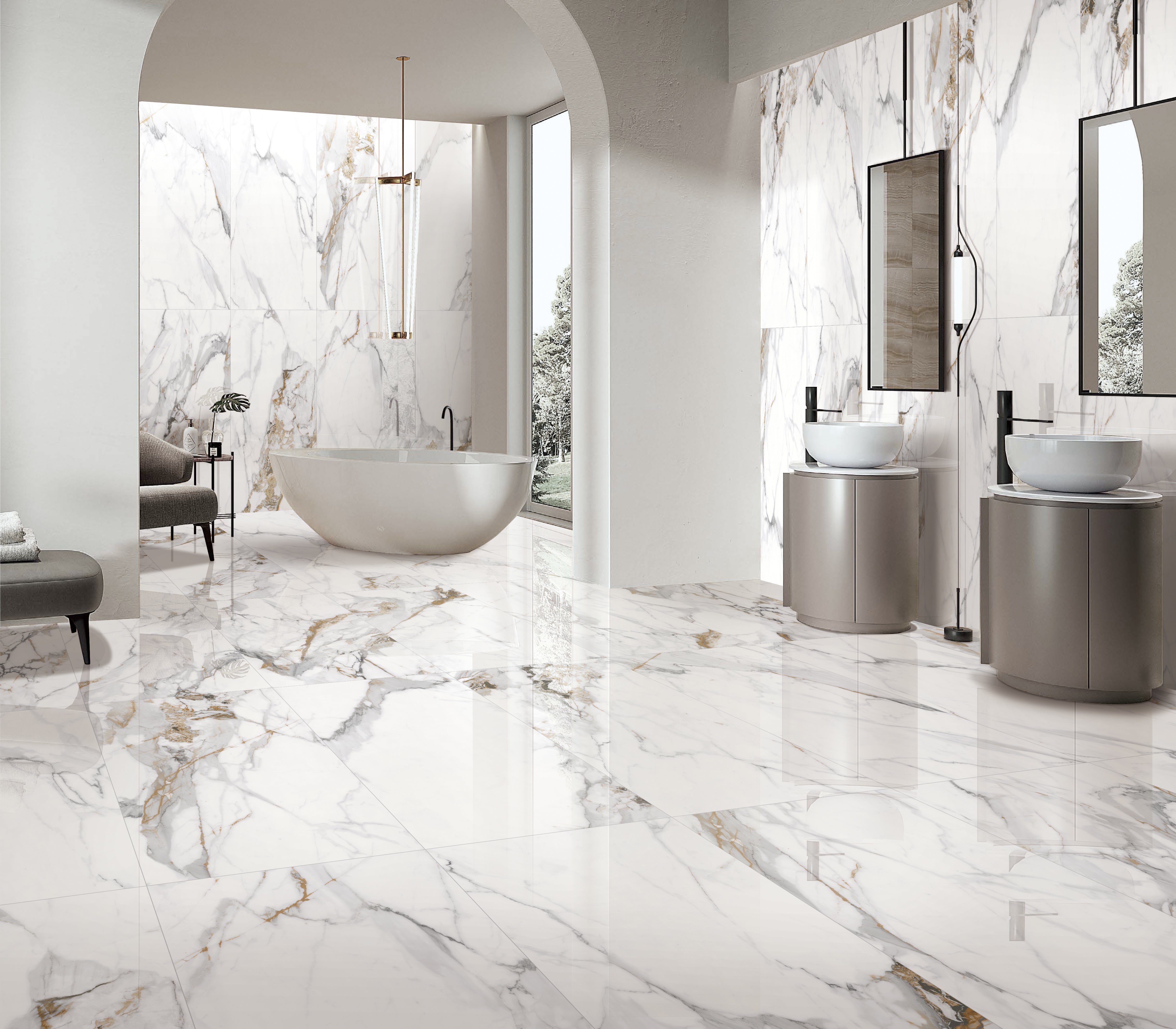 Luxury bathroom with marble tiles