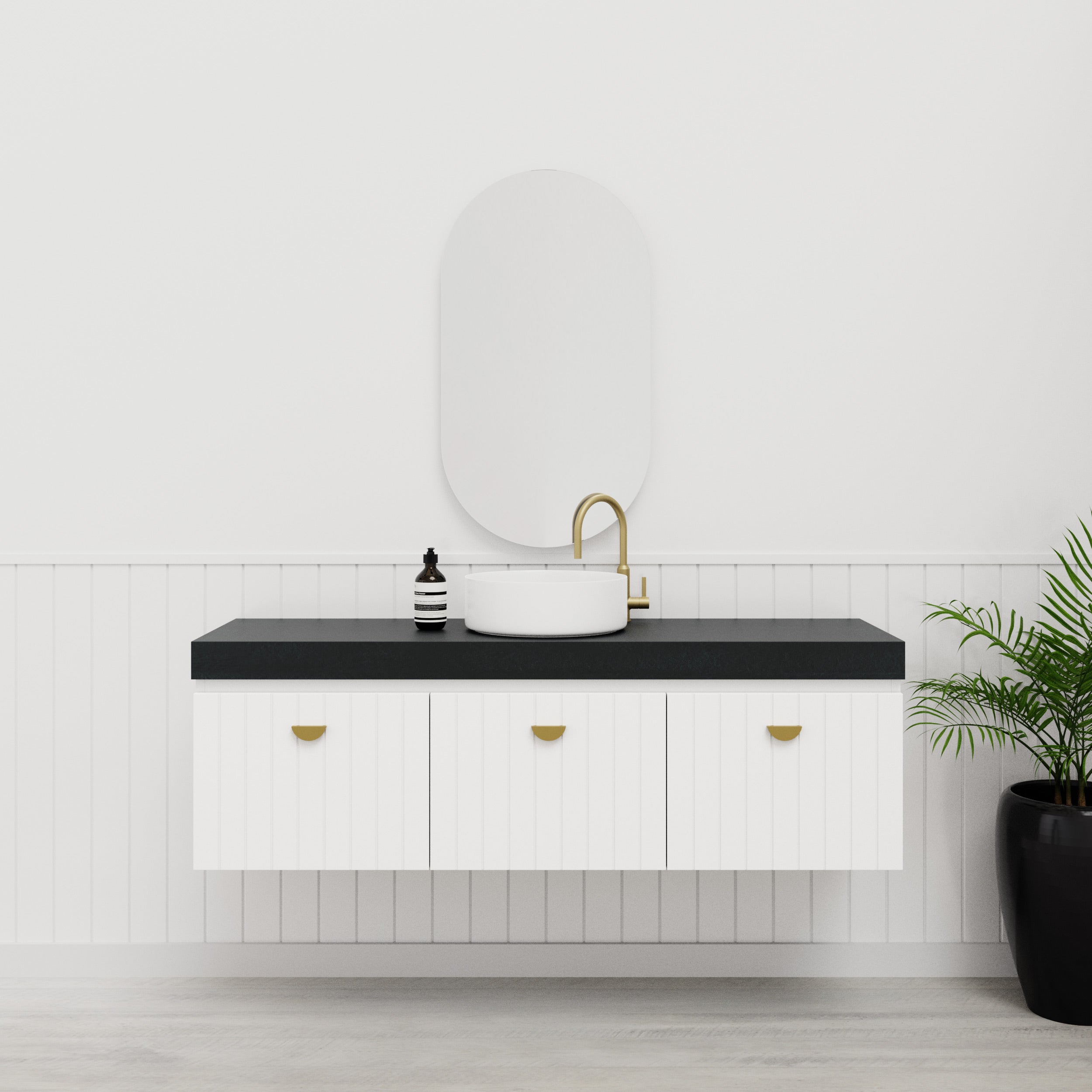 Ex-Display Chelsea 900mm Wallmount Vanity in Matte White with Caesarstone Top in Airy Concrete