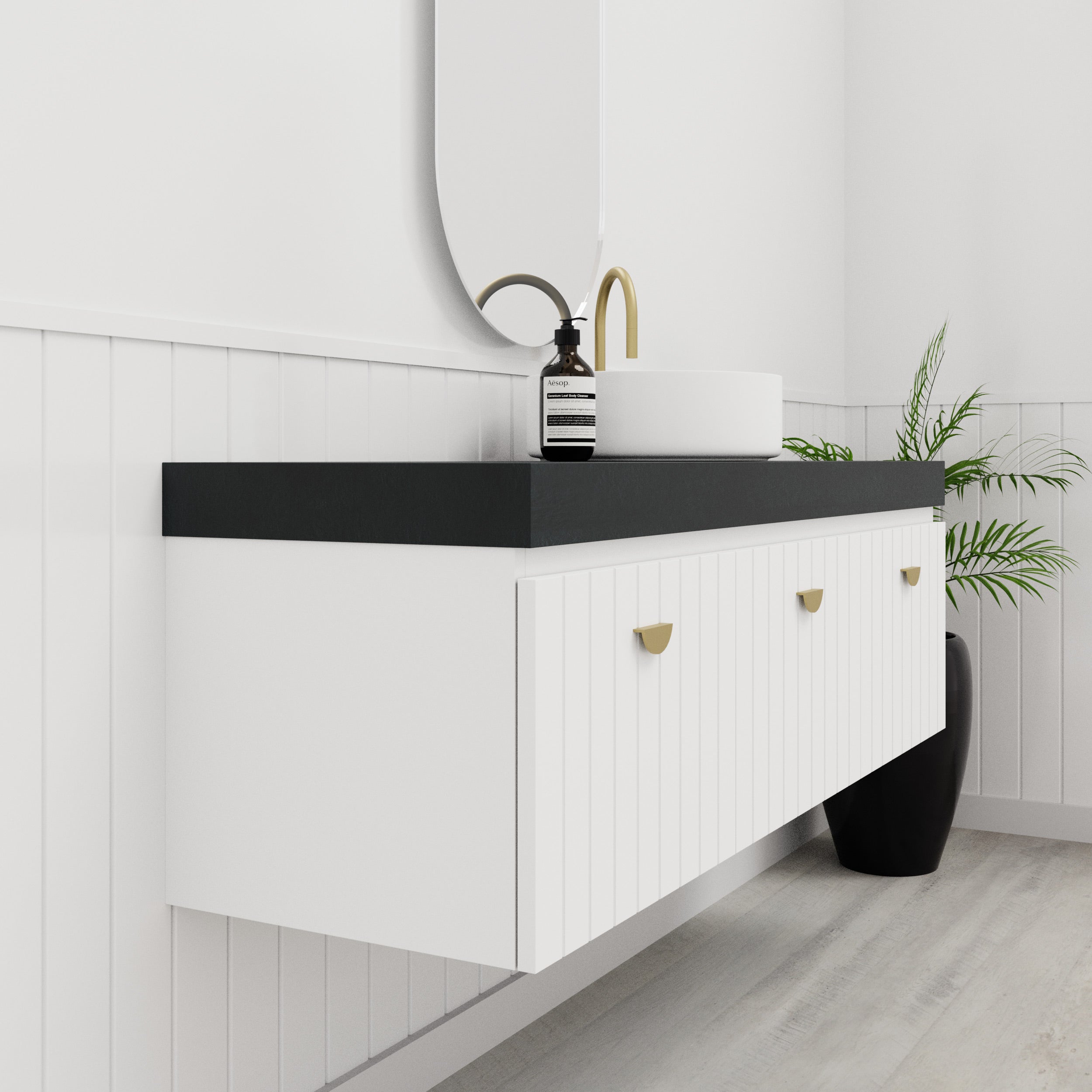 Ex-Display Chelsea 900mm Wallmount Vanity in Matte White with Caesarstone Top in Airy Concrete