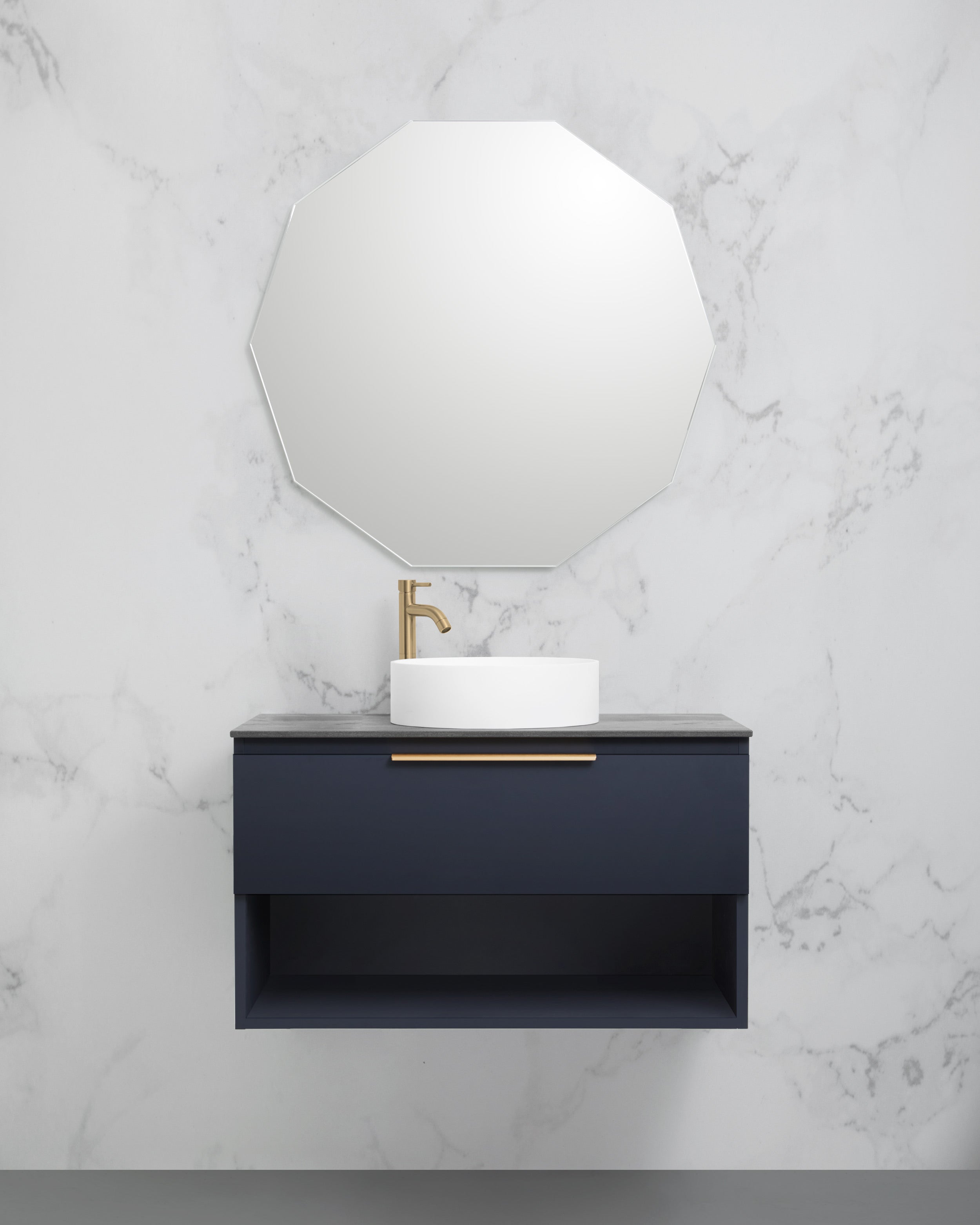 Ex-Display Oxford 900mm Wallmount Vanity in Absolute Matte Oxford Blue, with Dekton Porcelain Benchtop in Aura
