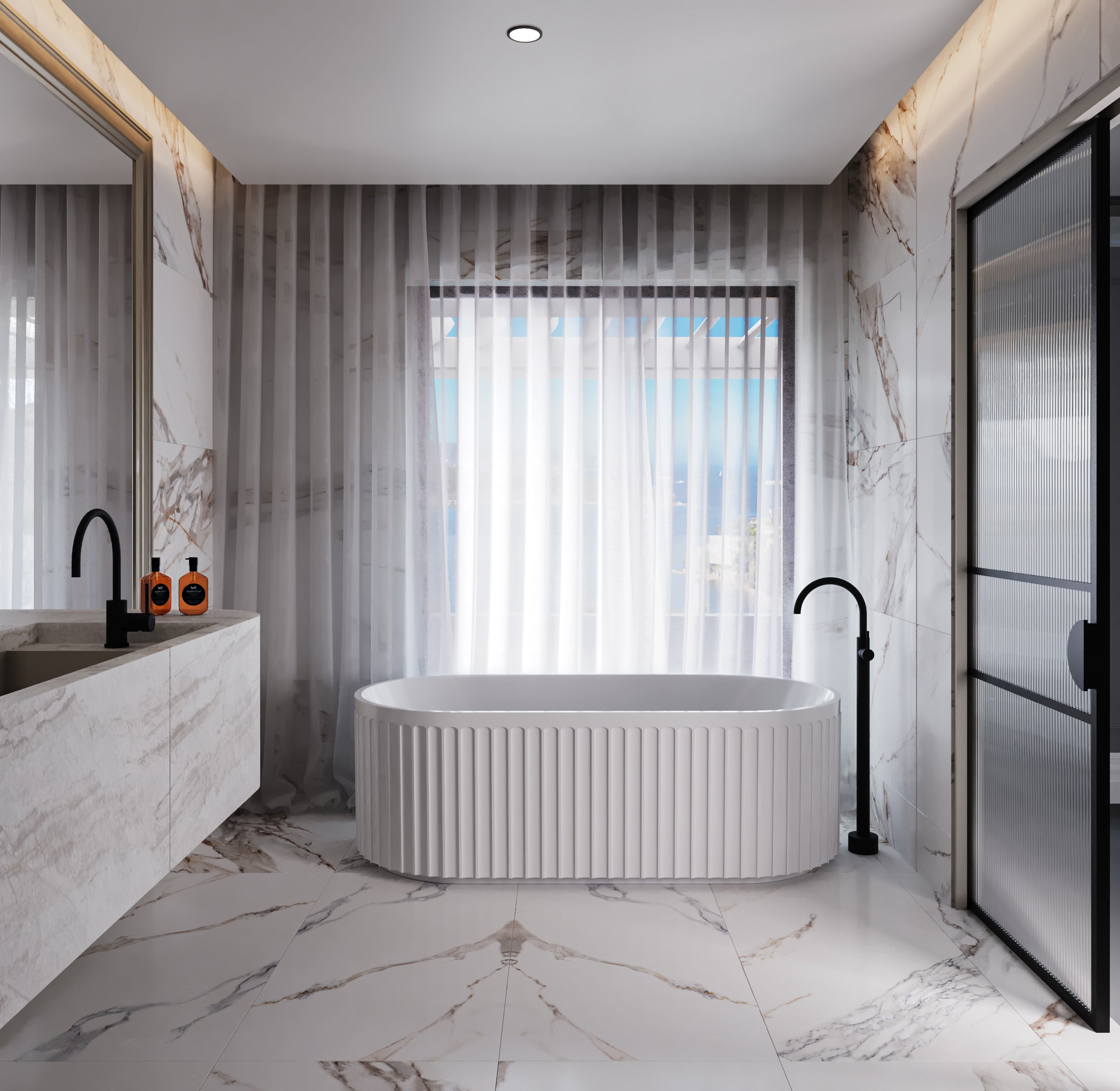 Santorini Fluted Freestanding Solid Surface Bath 1700 Matte White