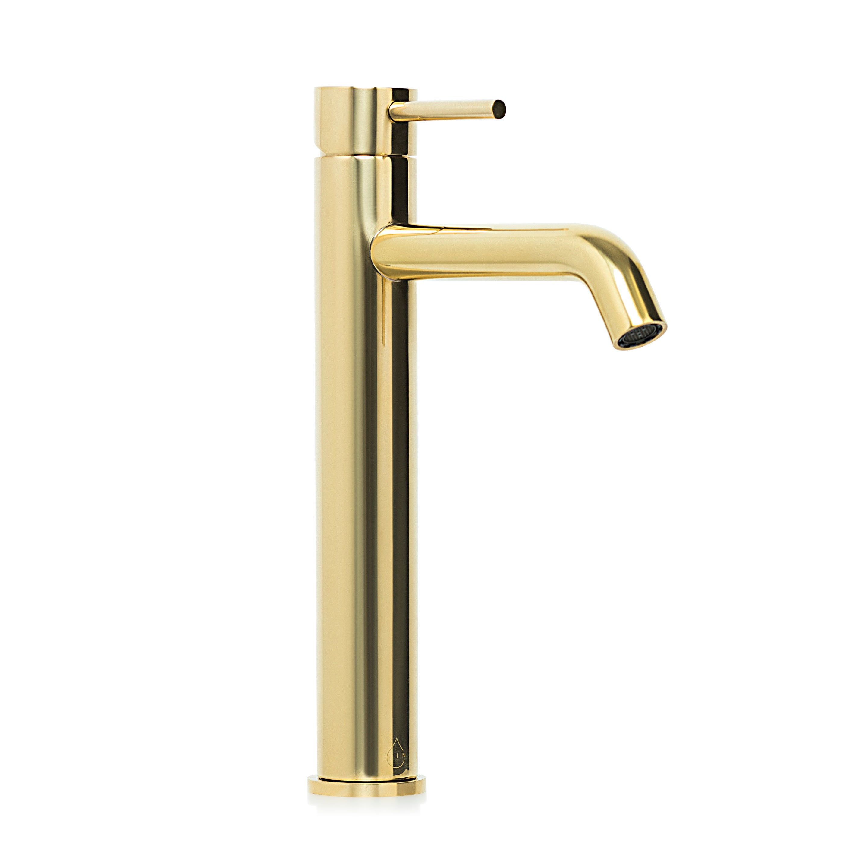 Bondi Pin Lever Extended Basin Mixer with Curved Spout in Raw Brass