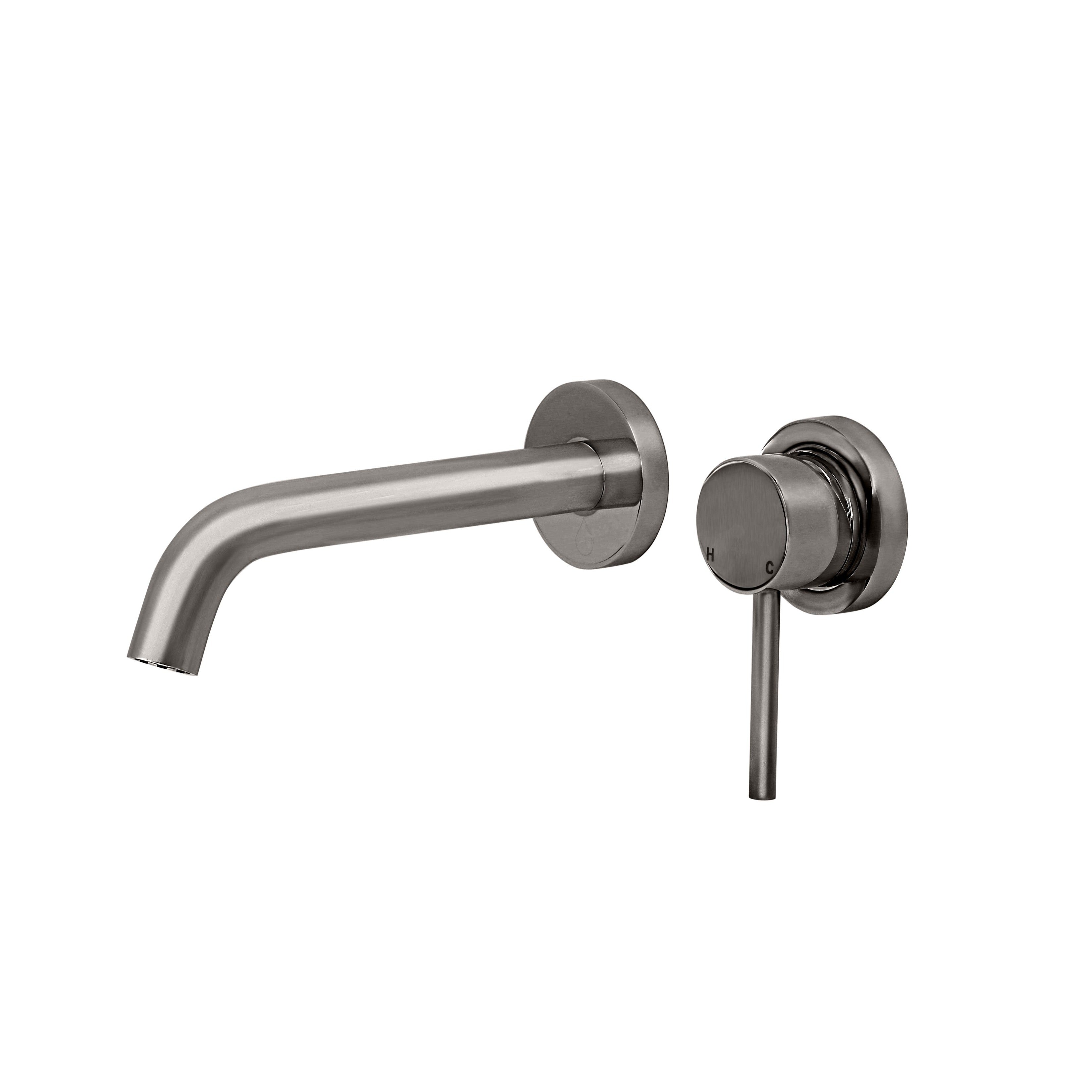 Bondi Pin Lever Wall Mixer Set with Curved Spout in Brushed Gunmetal