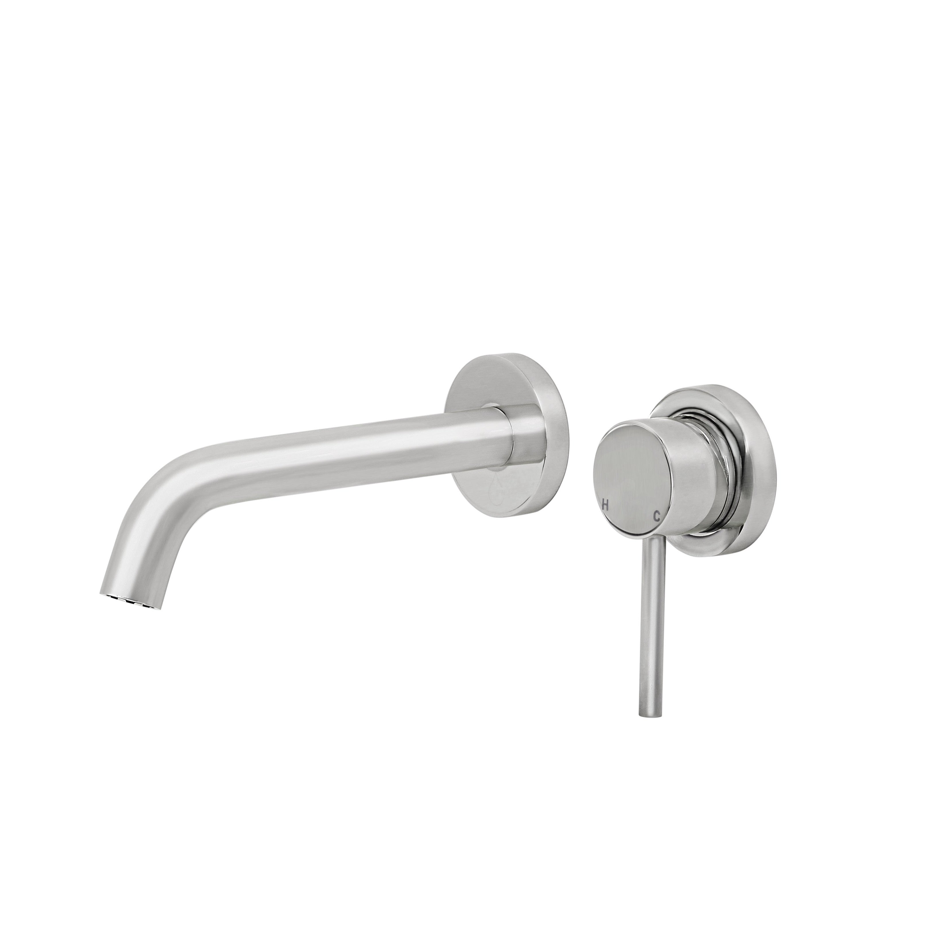 Bondi Pin Lever Wall Mixer Set with Curved Spout in Brushed Nickel