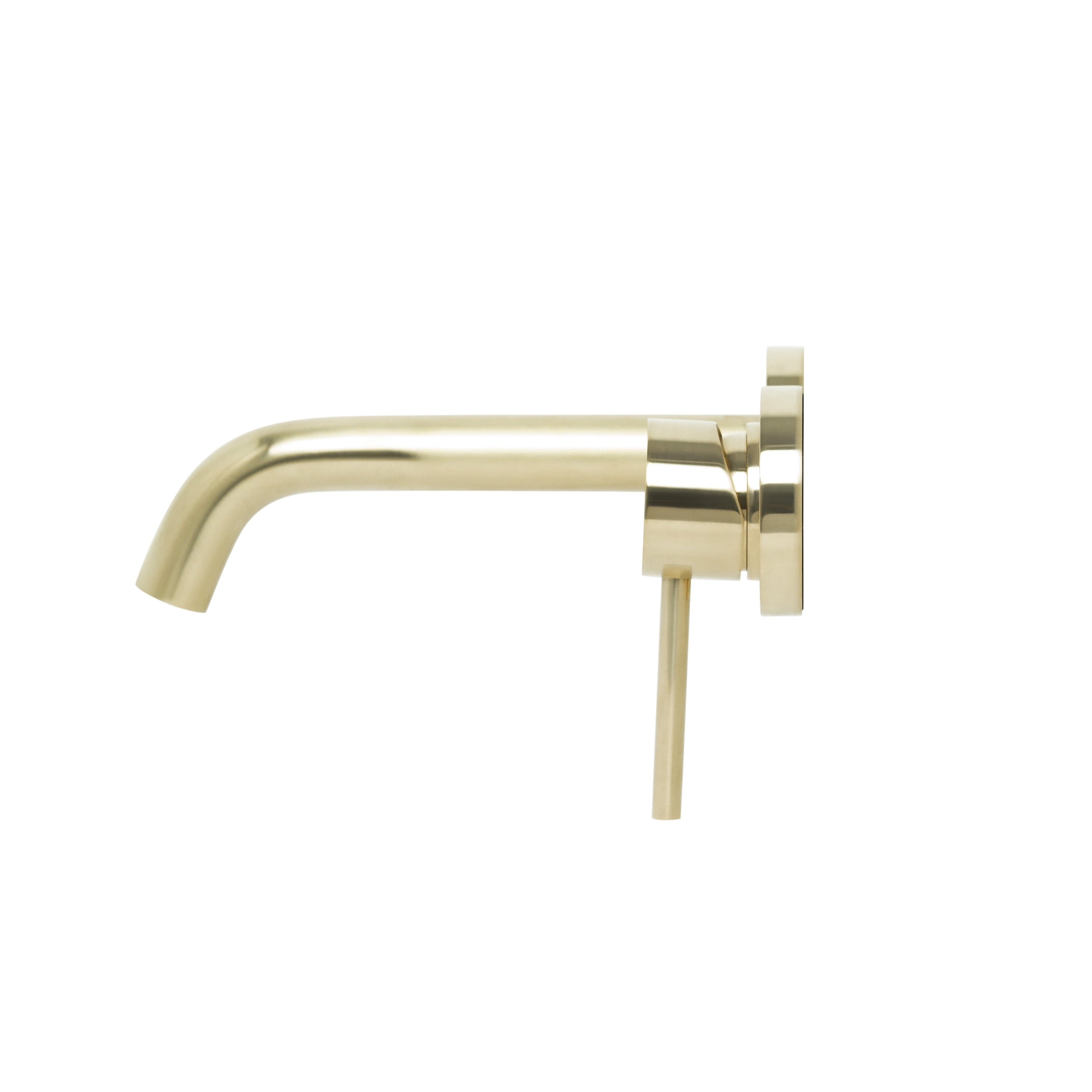 Bondi Pin Lever Wall Mixer Set with Curved Spout in Raw Brass